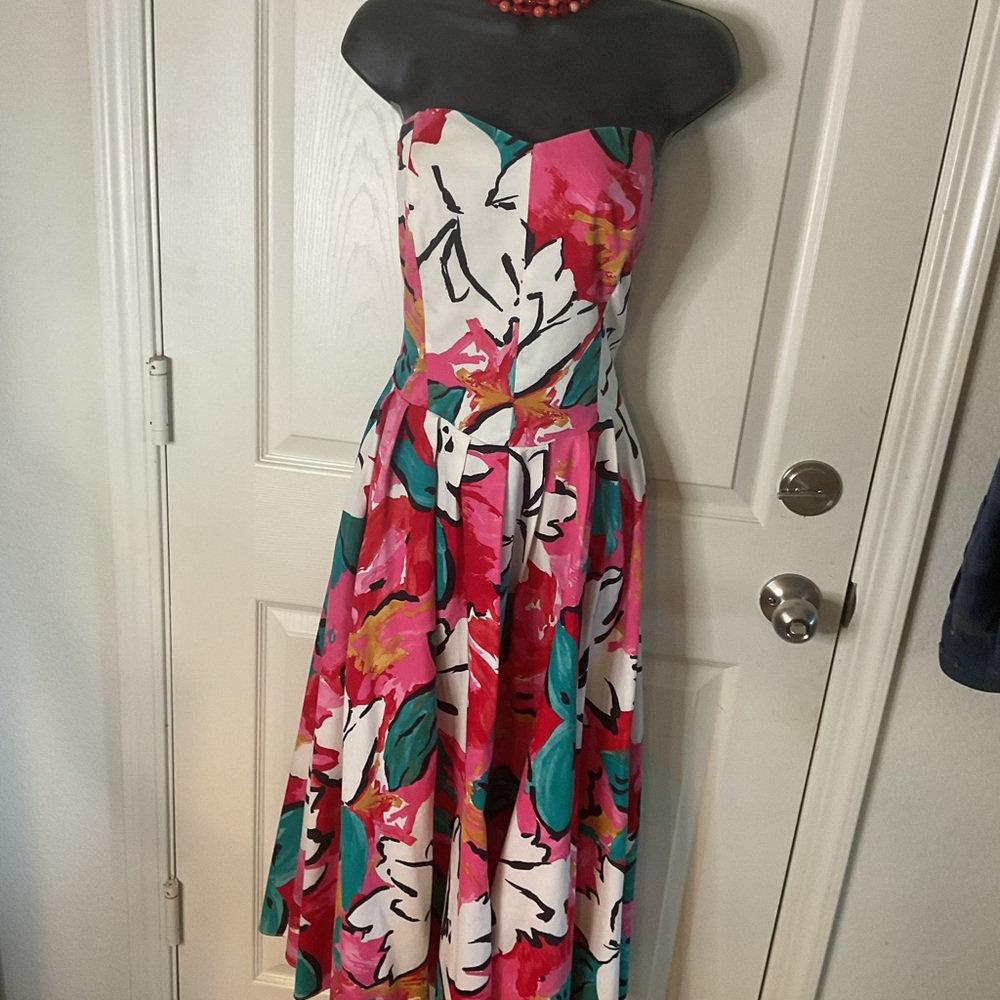 Vintage 1980 Studio Pink Green Strapless Sundress Cottage Core SUMMER Weddings